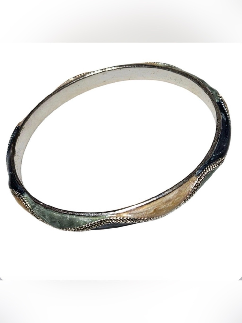 Elegant Silver Gold Tone Twisted Textured Bangle Bracelet
